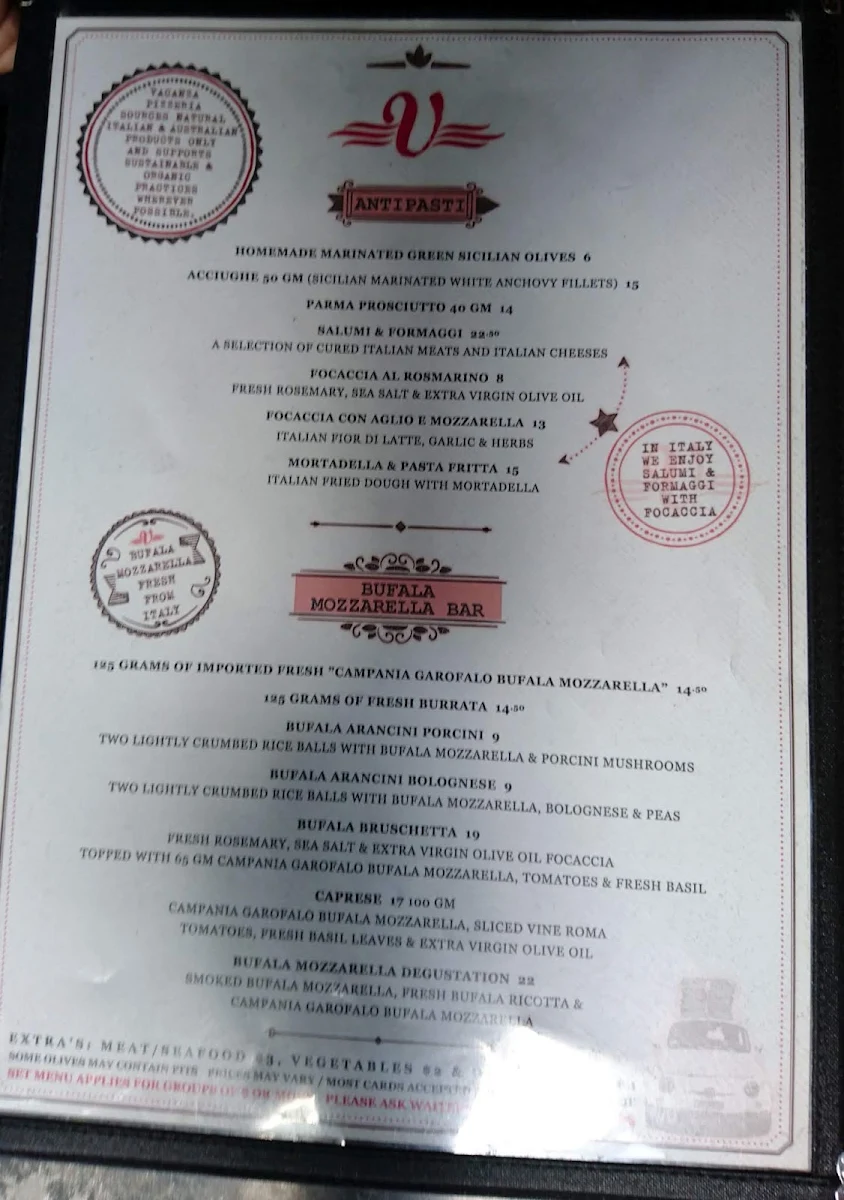 Menu, Vacanza Pizzeria Surry Hills