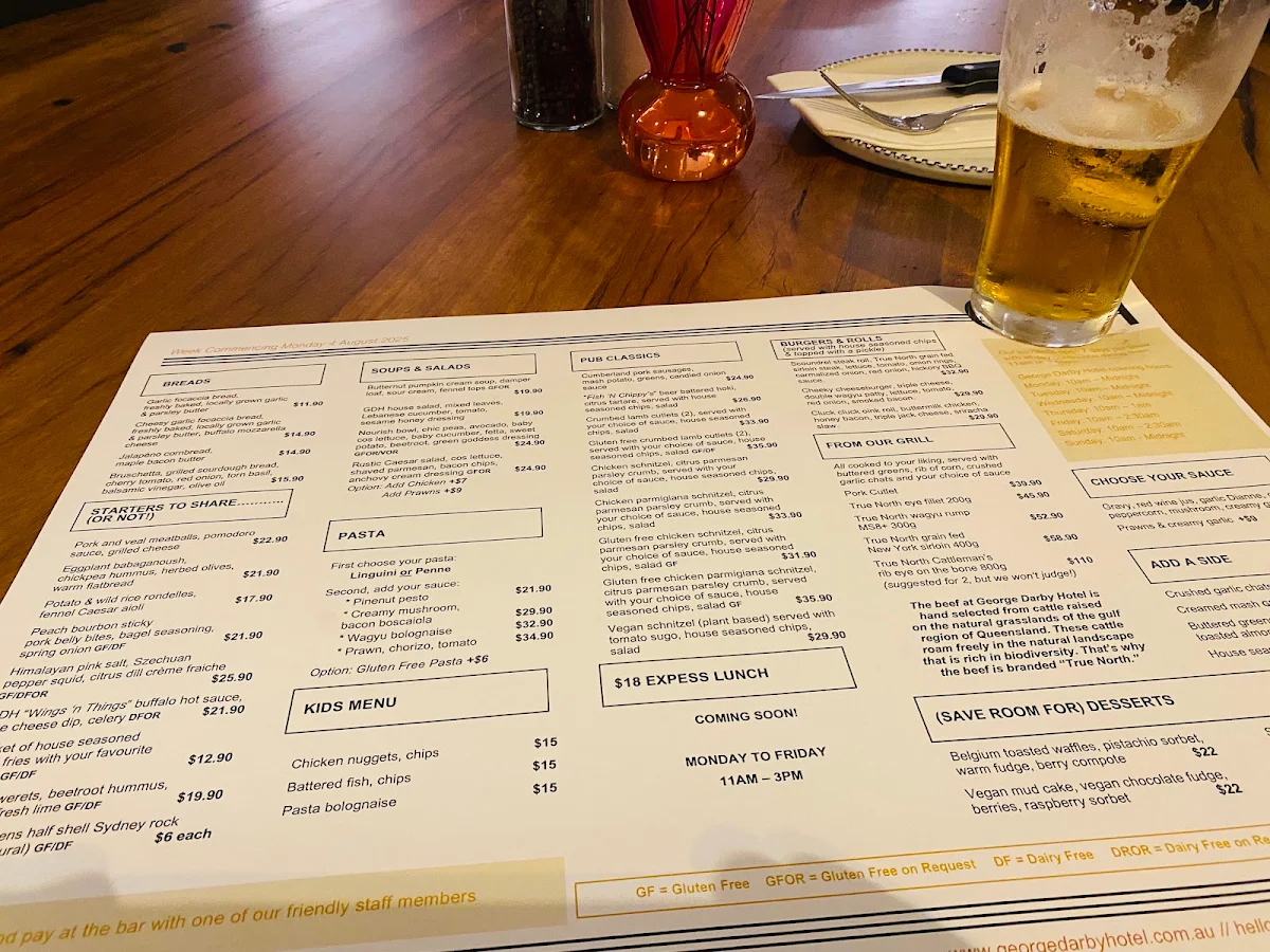 Menu, George Darby Hotel