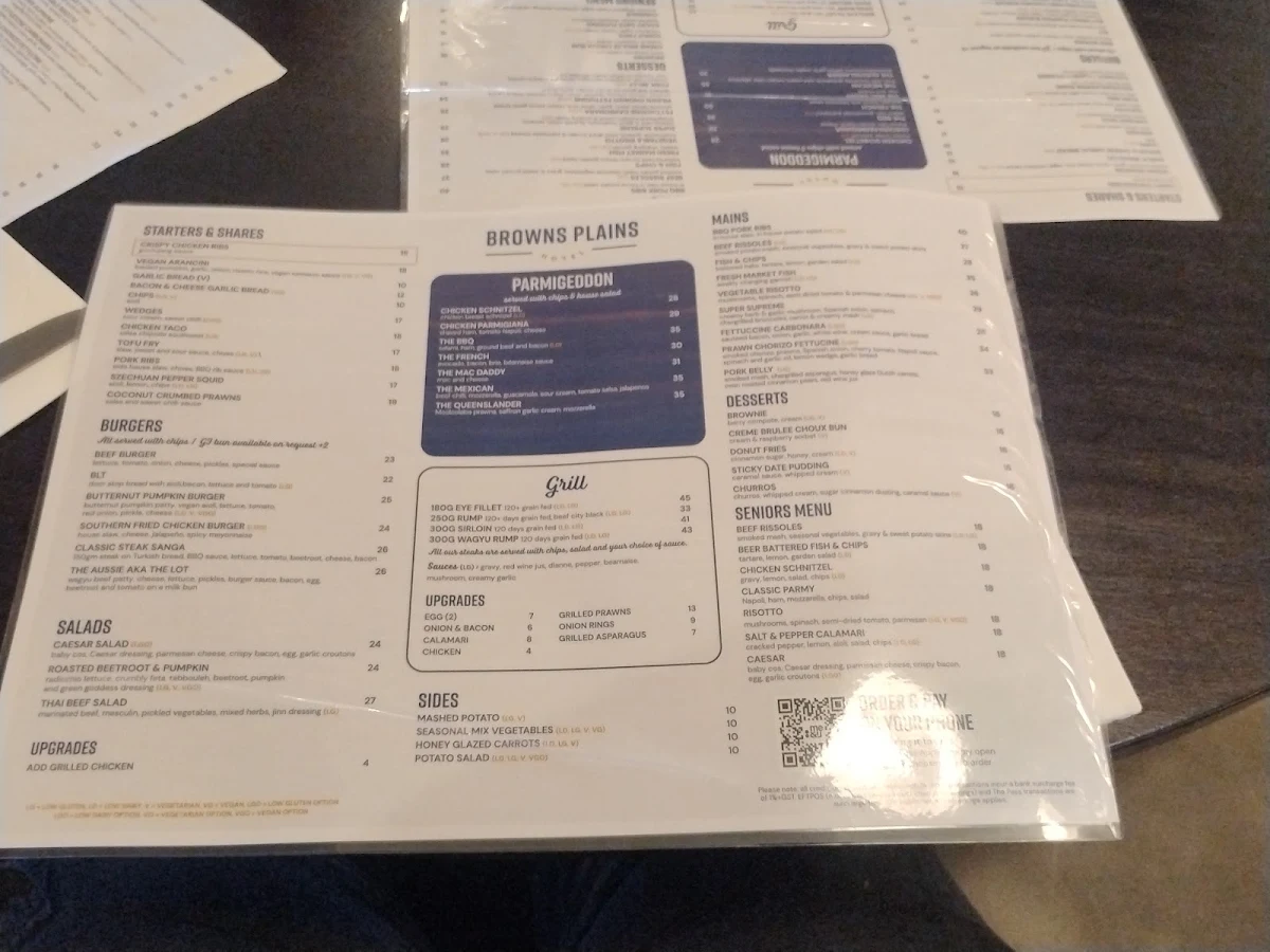 Menu, Browns Plains Hotel