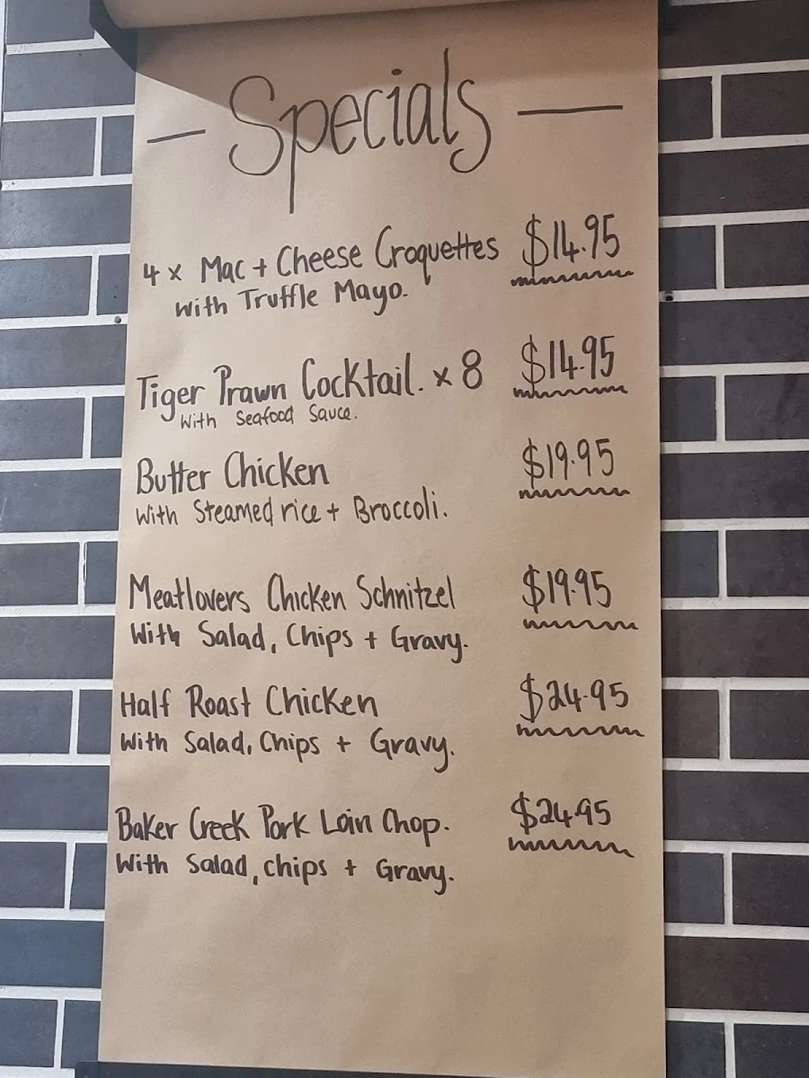 Menu, Browns Plains Hotel
