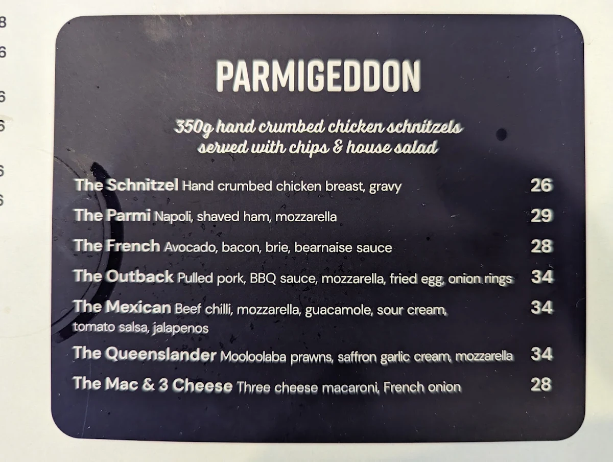 Menu, Browns Plains Hotel