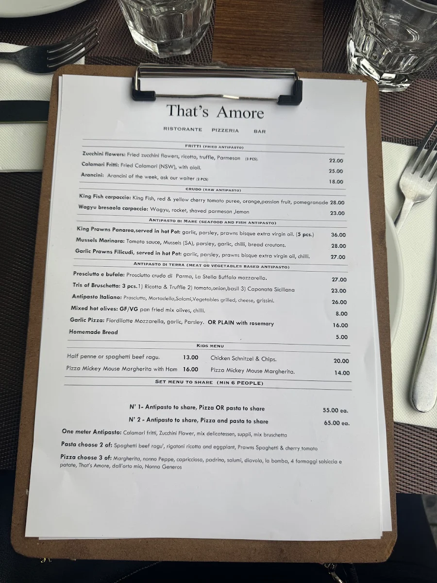 Menu, That's Amore Haberfield