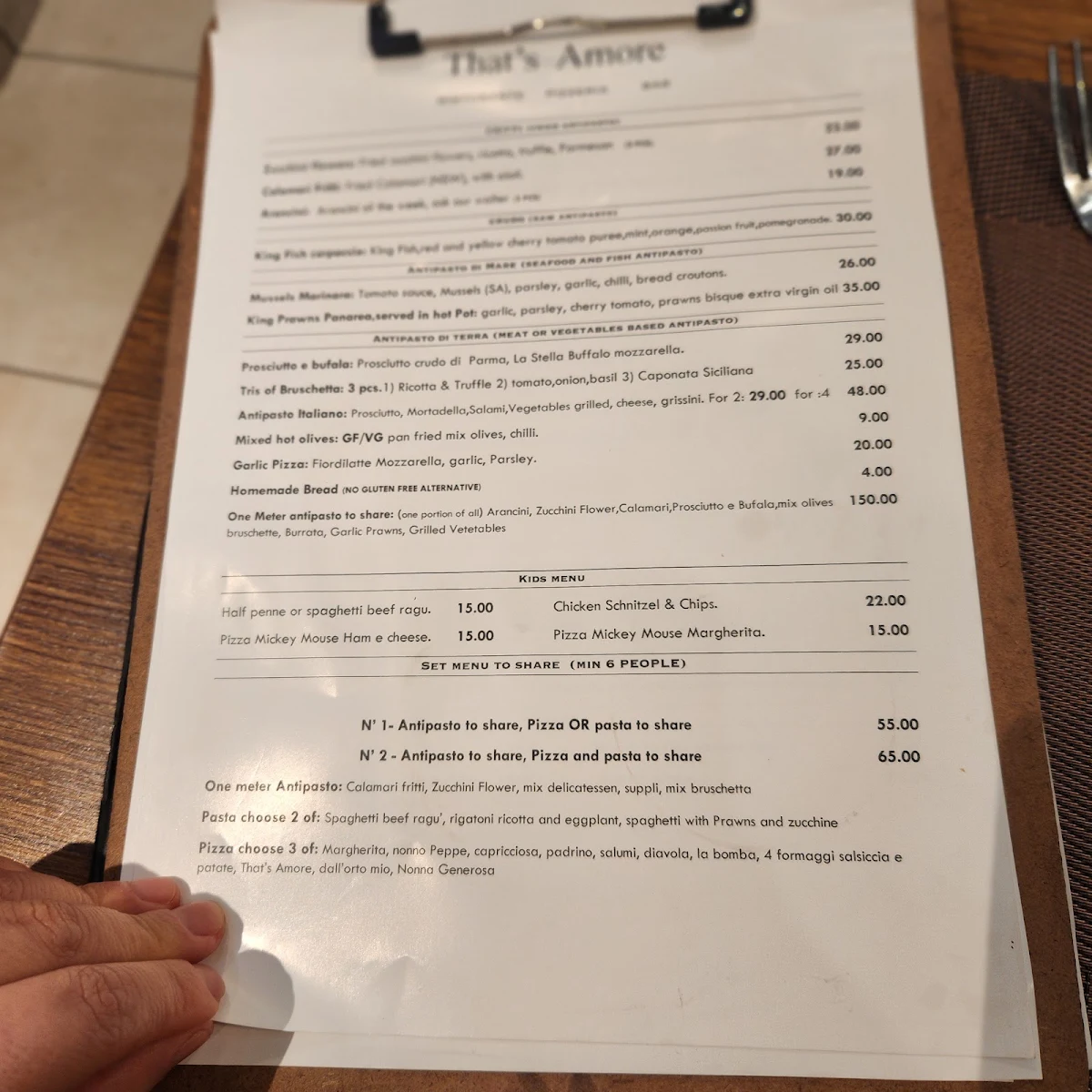 Menu, That's Amore Haberfield