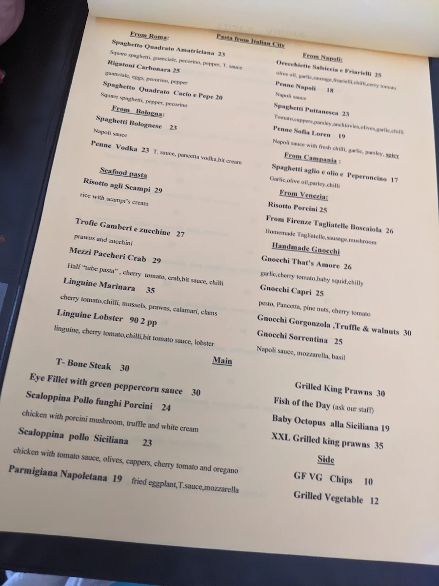 Menu, That's Amore Haberfield