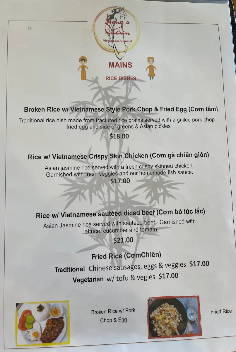 Menu, Tam's Kitchen
