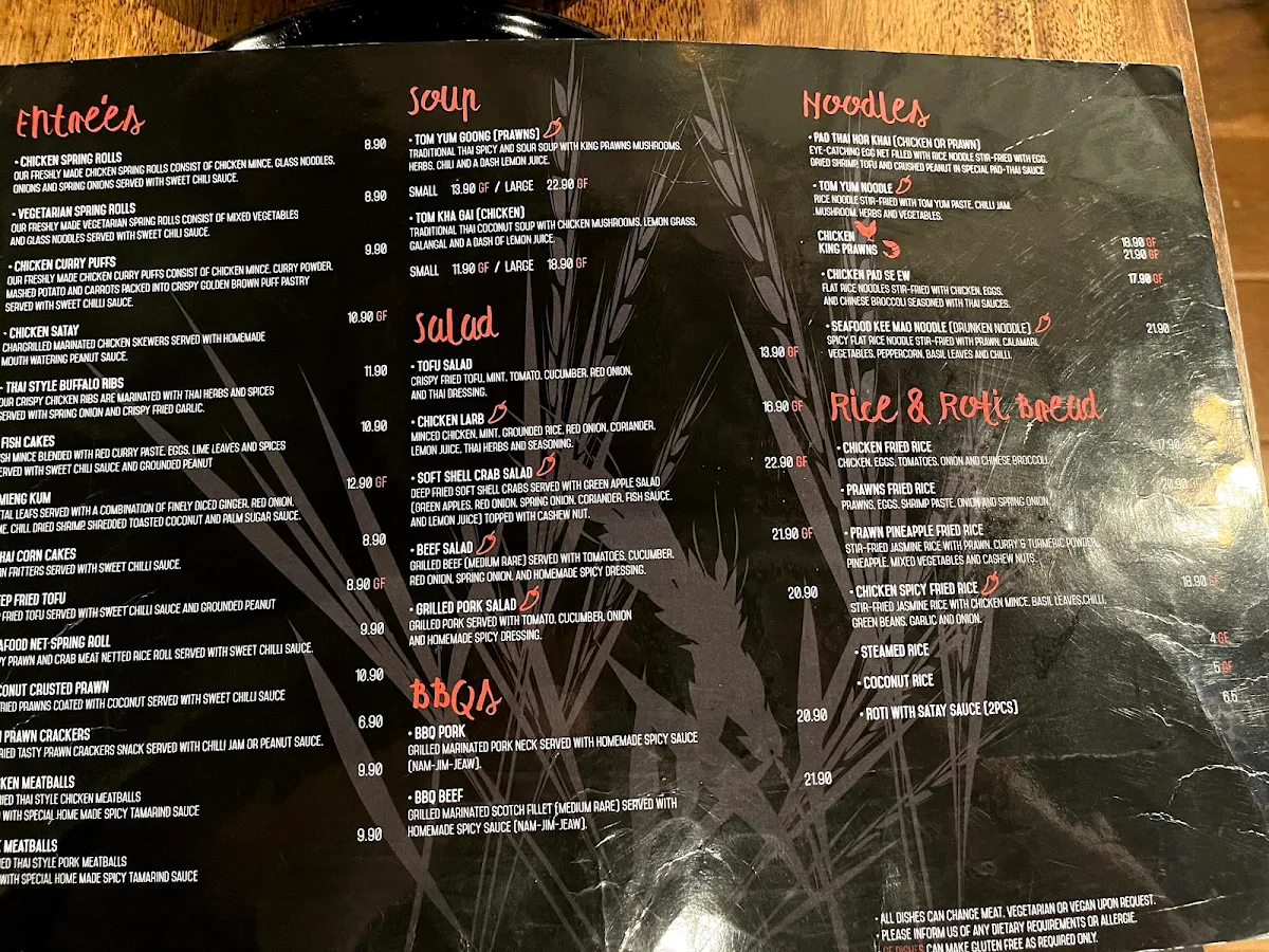 Menu, Smile Buffalo Thai Black Rock