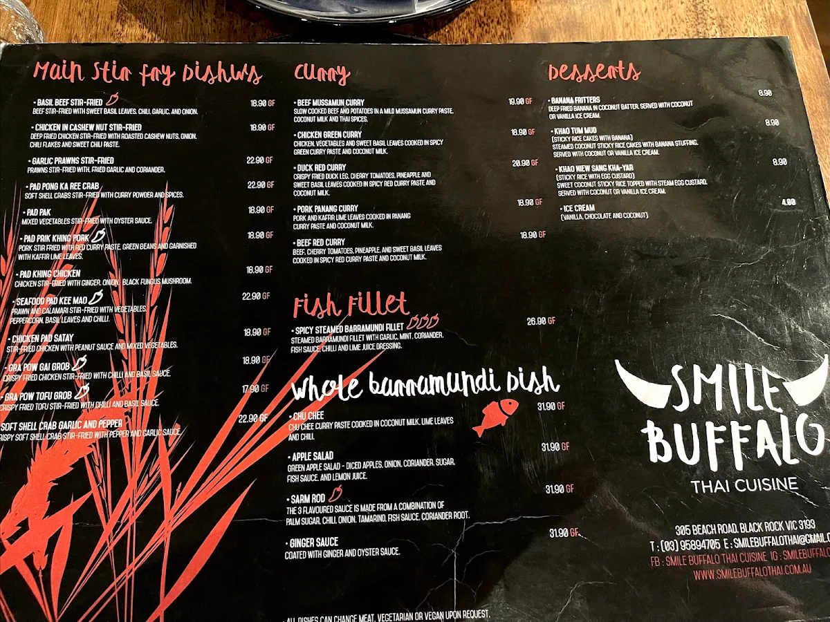 Menu, Smile Buffalo Thai Black Rock
