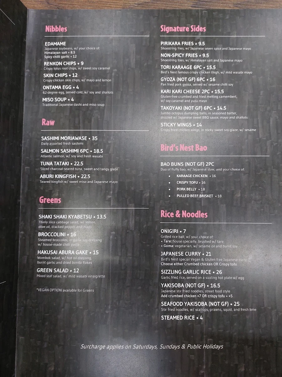 Menu, Bird's Nest - Portside