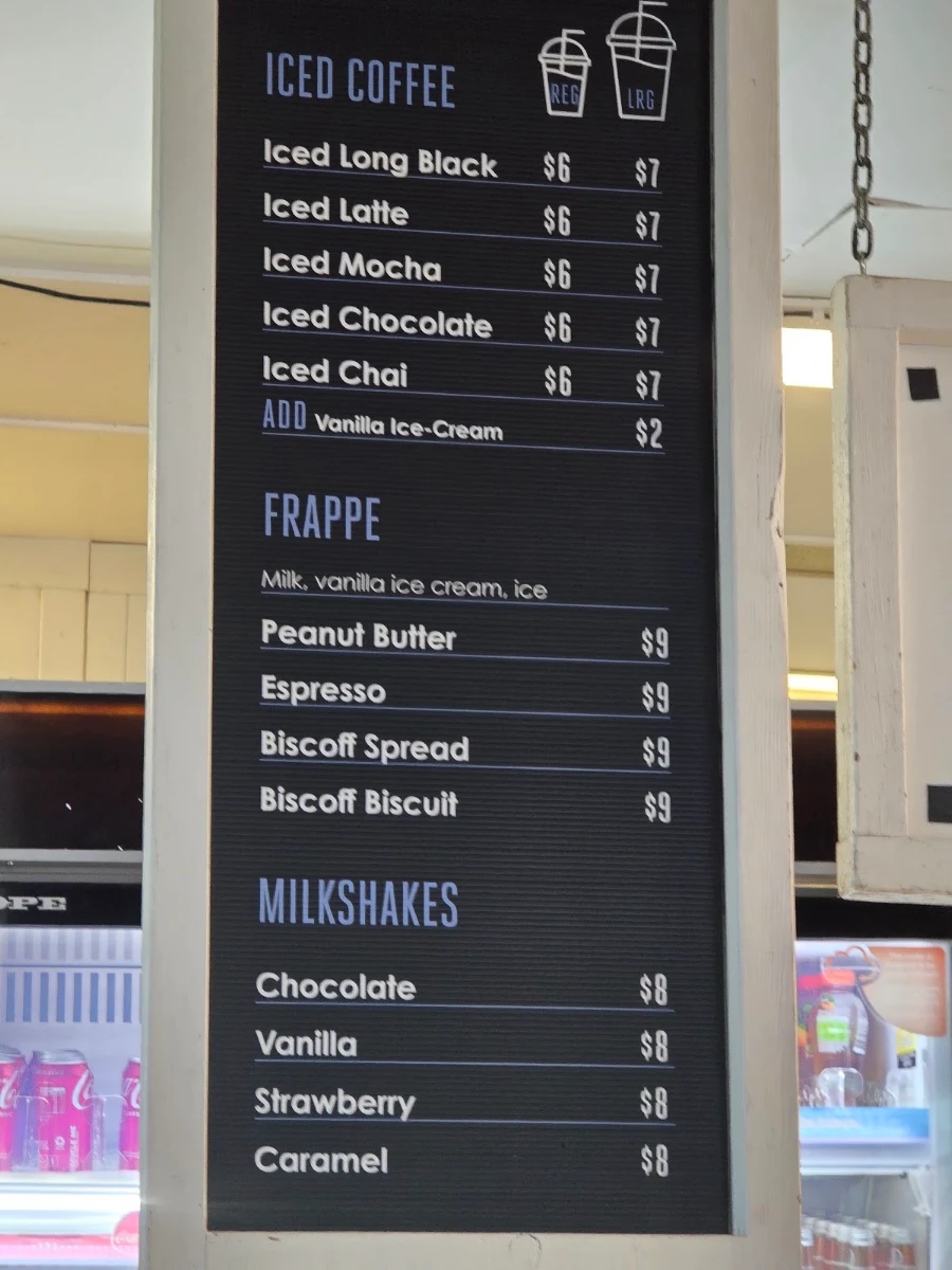 Menu, Milkbar at the lookout