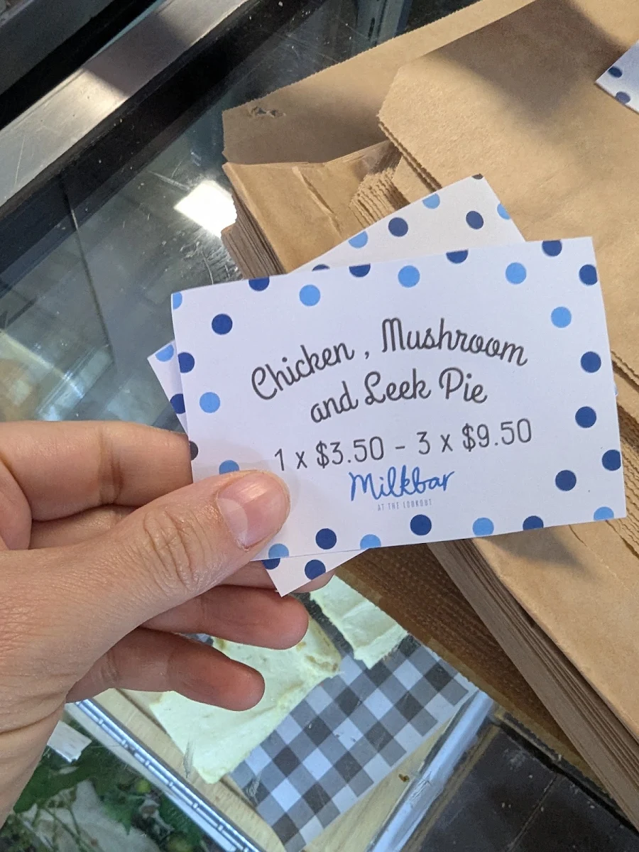 Menu, Milkbar at the lookout