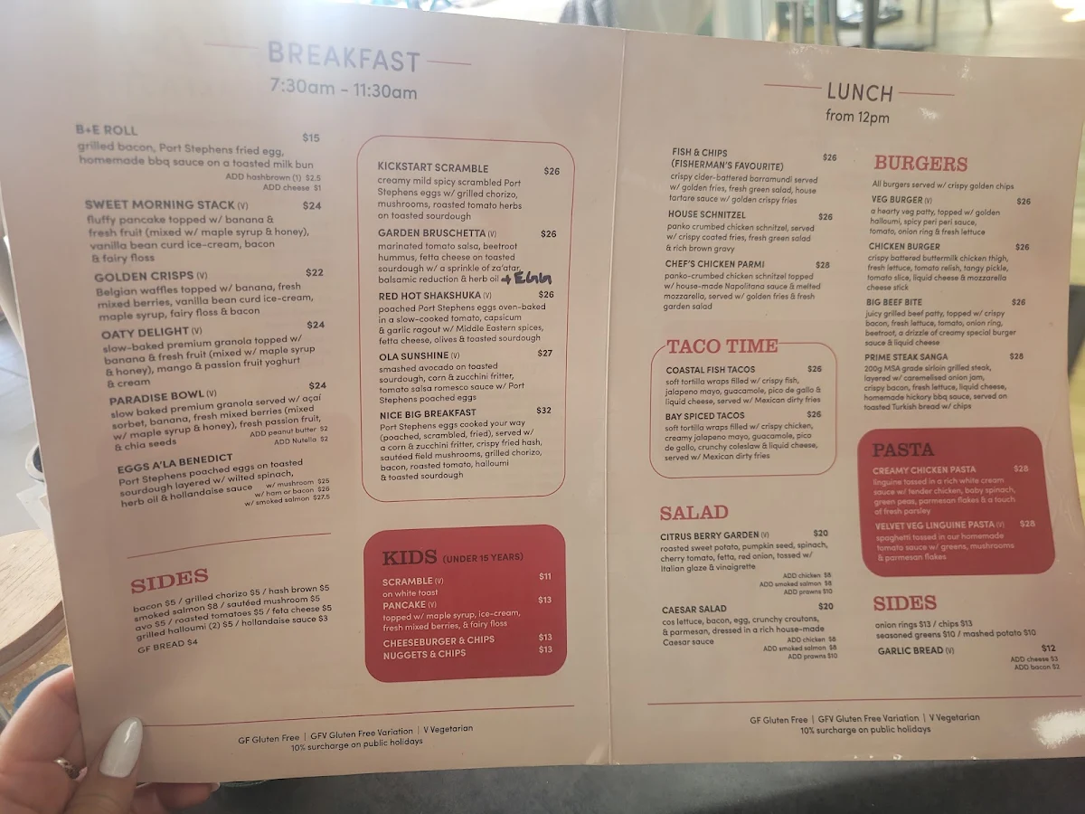 Menu, NICE CAFE NELSON BAY