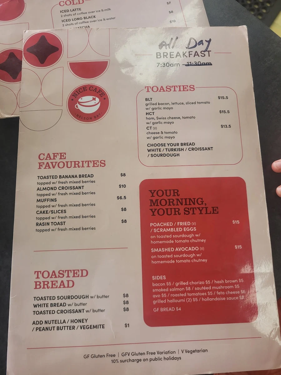 Menu, NICE CAFE NELSON BAY