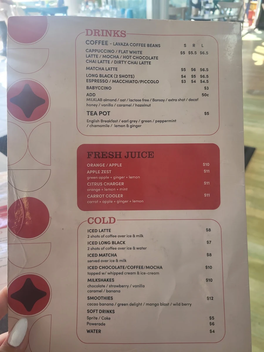 Menu, NICE CAFE NELSON BAY