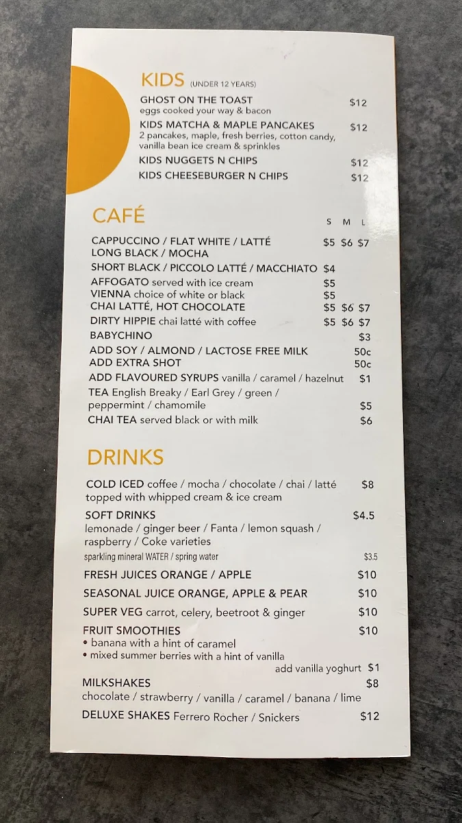 Menu, NICE CAFE NELSON BAY
