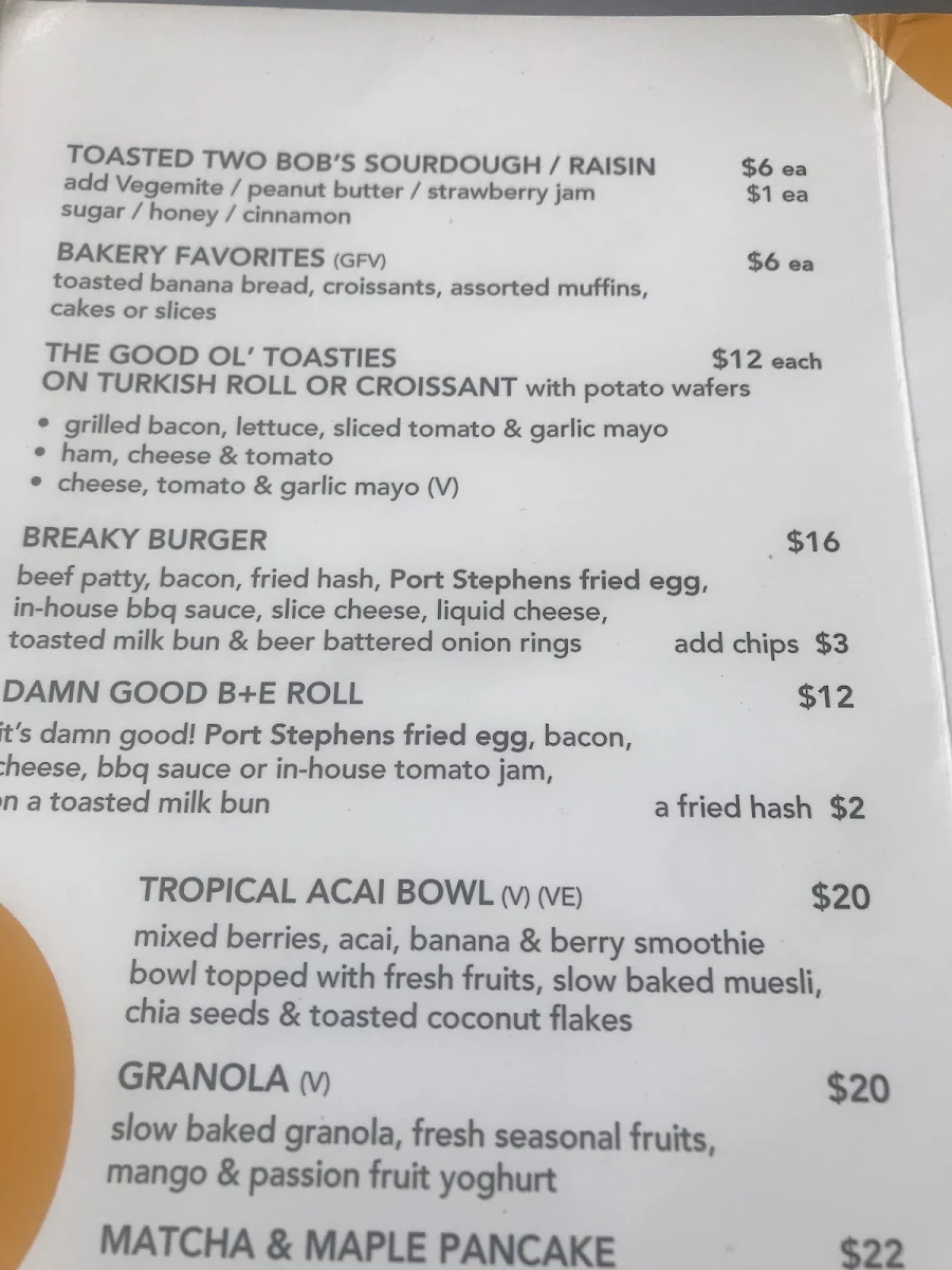 Menu, NICE CAFE NELSON BAY