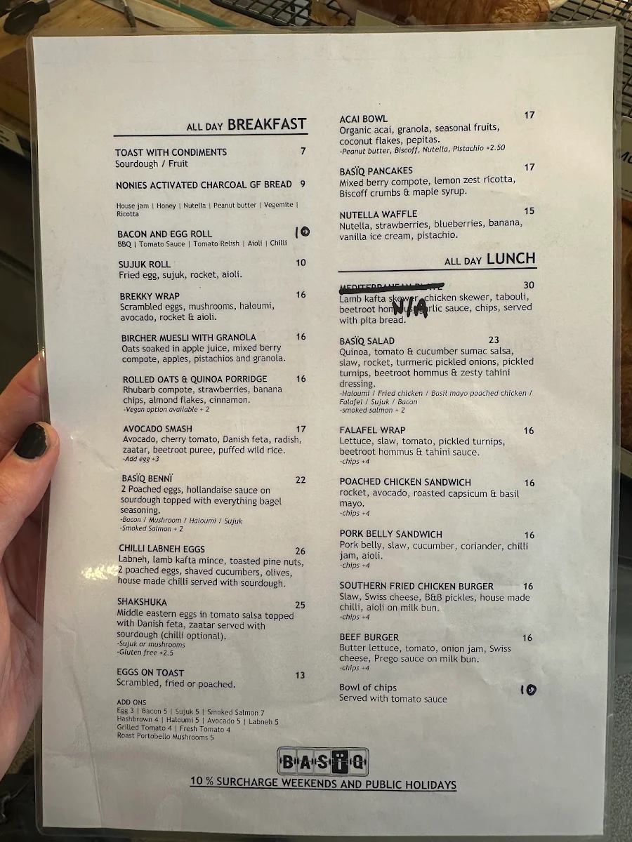 Menu, Basiq Cafe