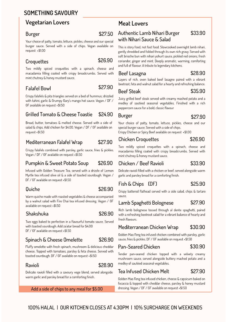Menu, Adore Tea Teahouse & Boutique - Mitchell