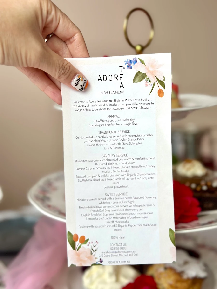 Menu, Adore Tea Teahouse & Boutique - Mitchell