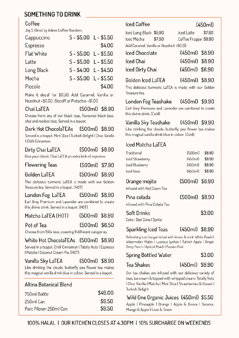 Menu, Adore Tea Teahouse & Boutique - Mitchell