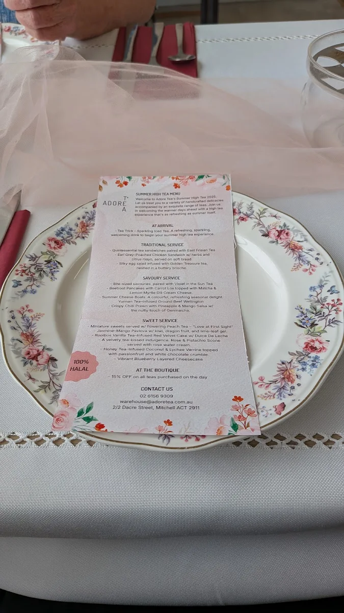 Menu, Adore Tea Teahouse & Boutique - Mitchell