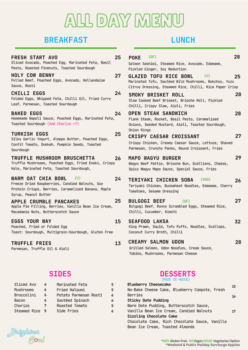 Menu, Brighton Soul