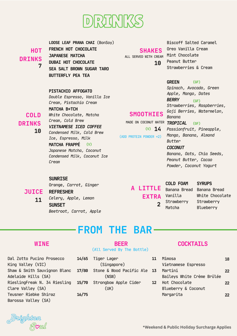 Menu, Brighton Soul
