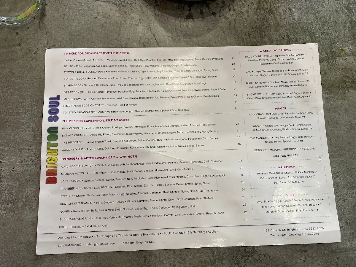 Menu, Brighton Soul