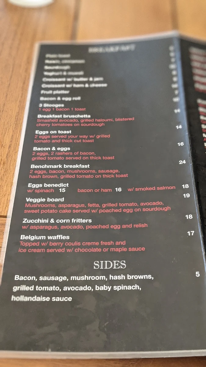 Menu, Benchmark on Booner