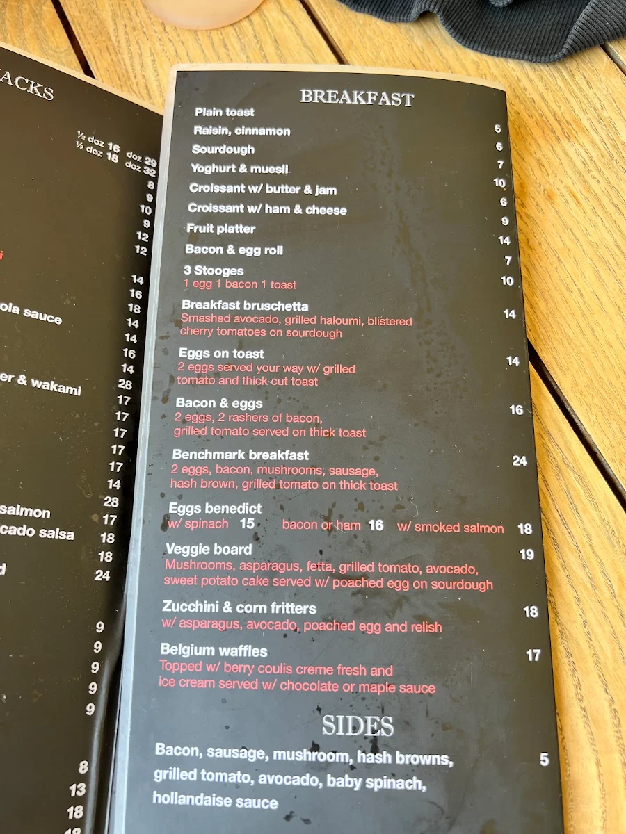 Menu, Benchmark on Booner