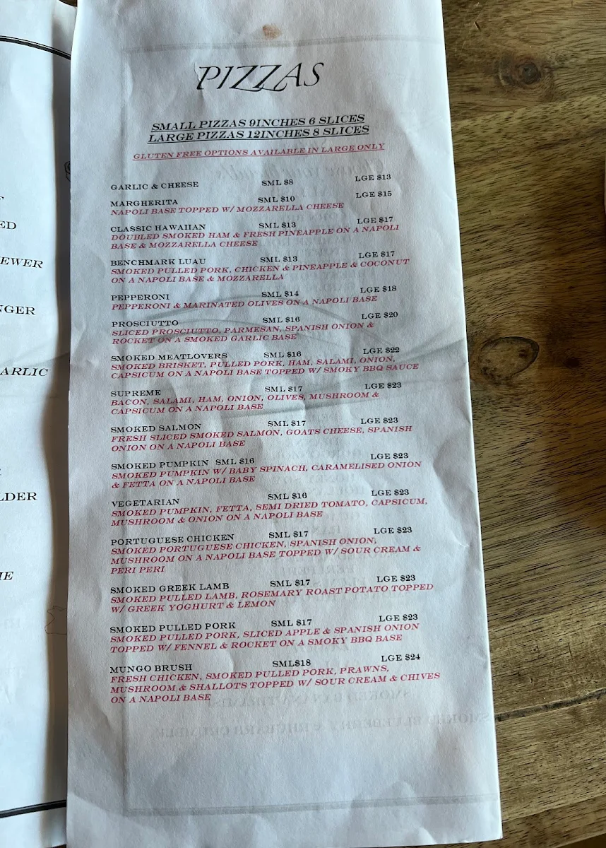 Menu, Benchmark on Booner