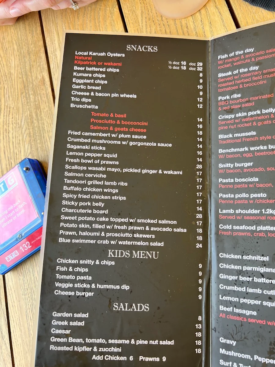 Menu, Benchmark on Booner