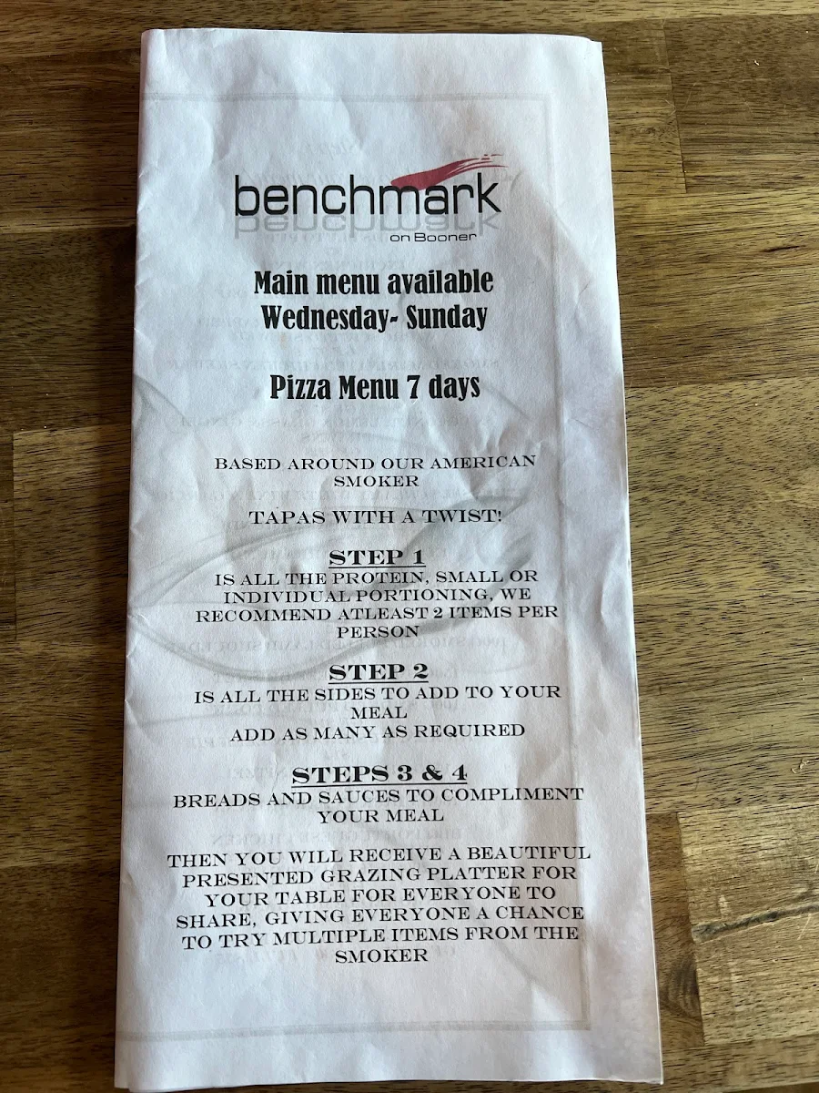 Menu, Benchmark on Booner