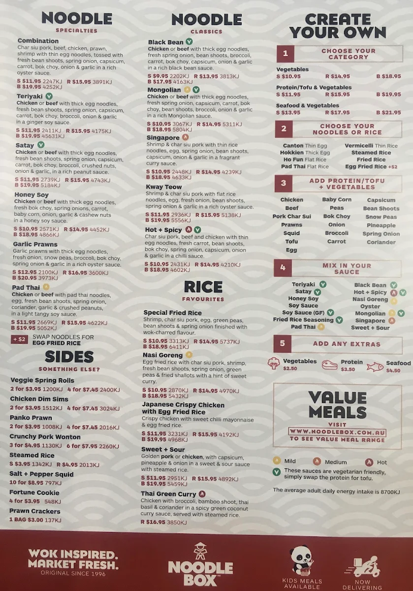 Menu, Noodle Box Ballarat