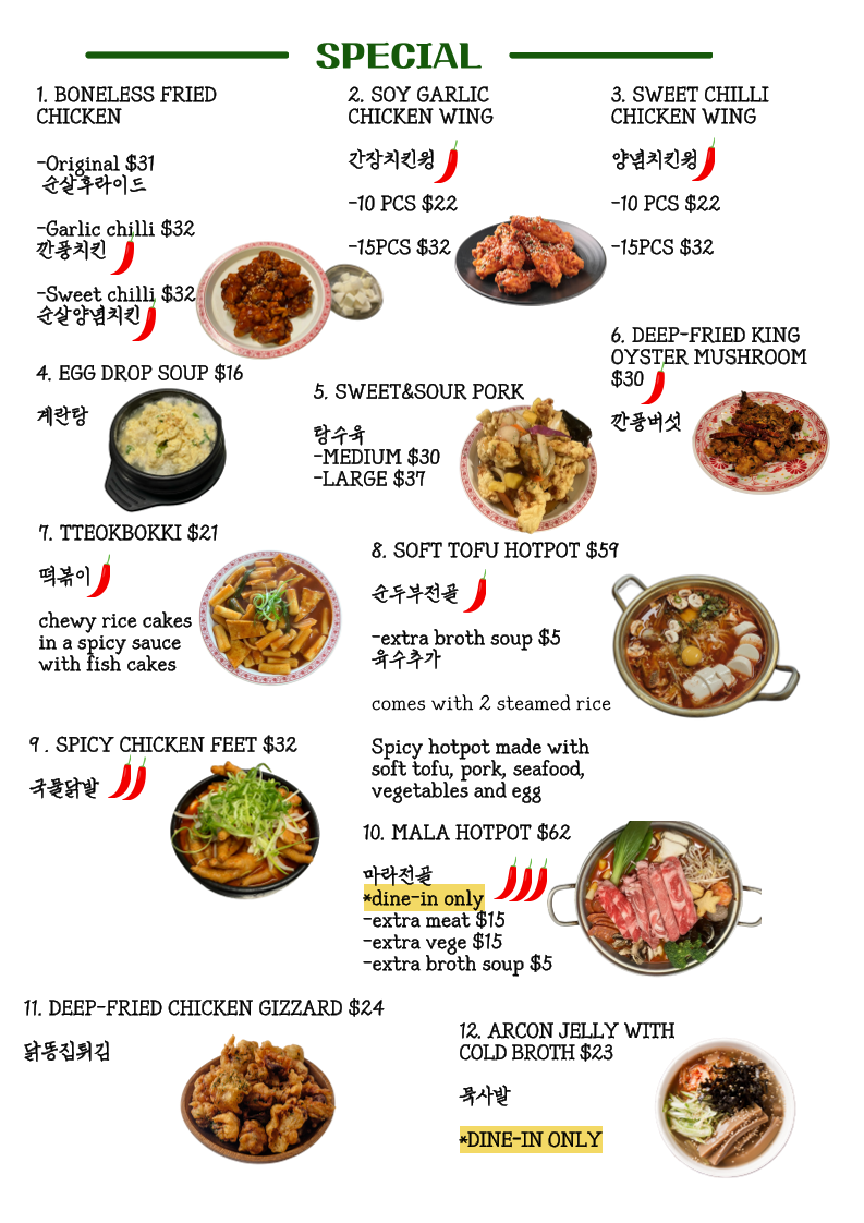 Menu, Shinpocha