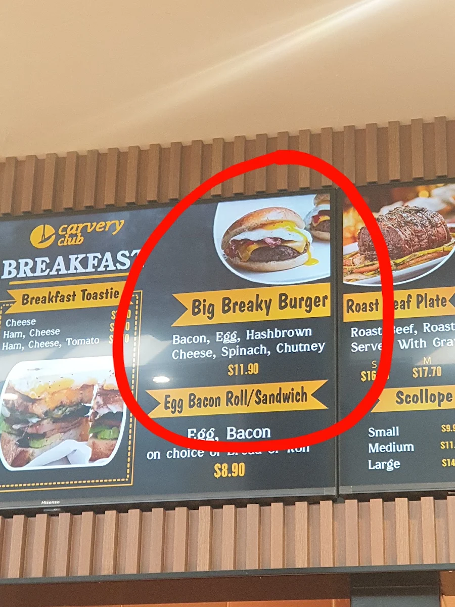 Menu, Carvery Club