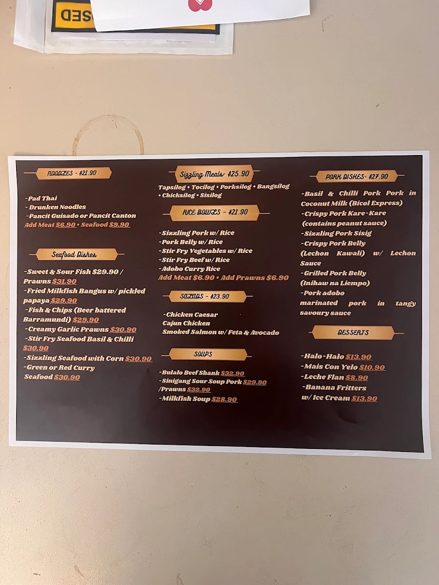 Menu, Millies Restaurant