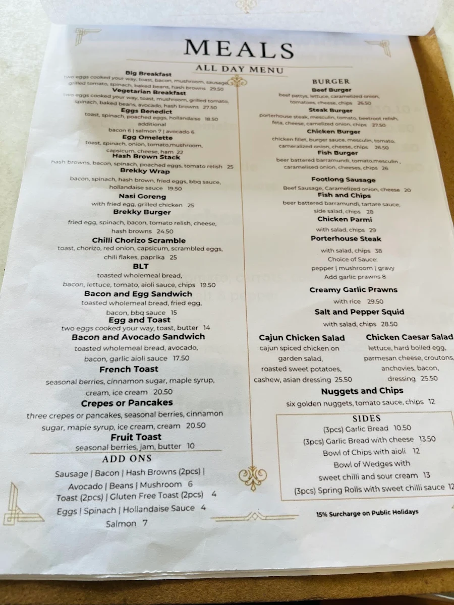Menu, Millies Restaurant