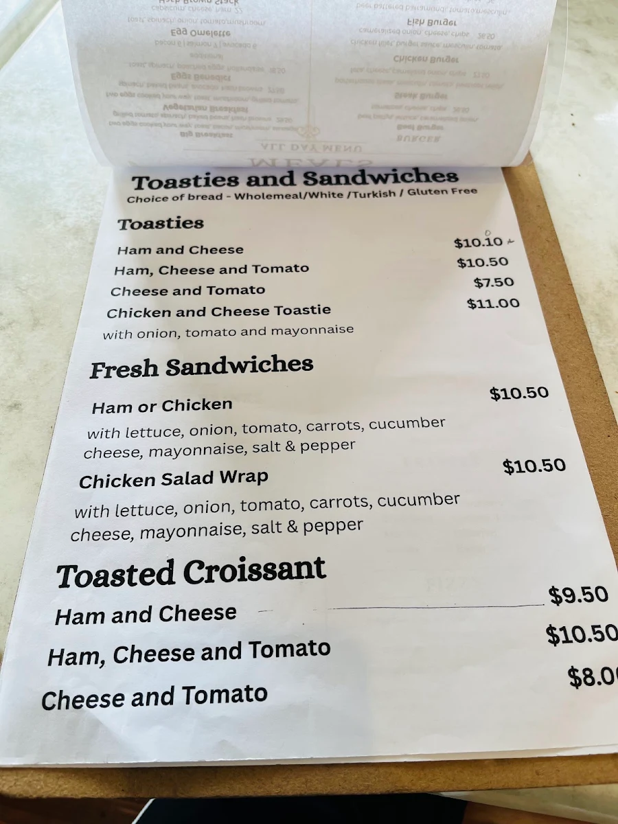 Menu, Millies Restaurant