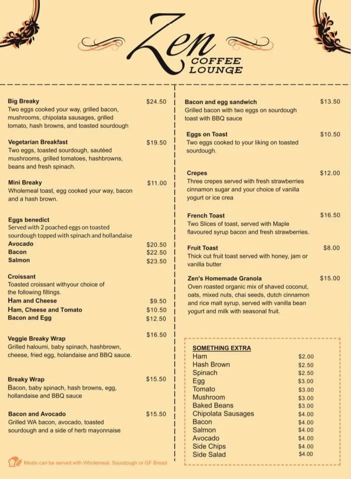 Menu, Millies Restaurant