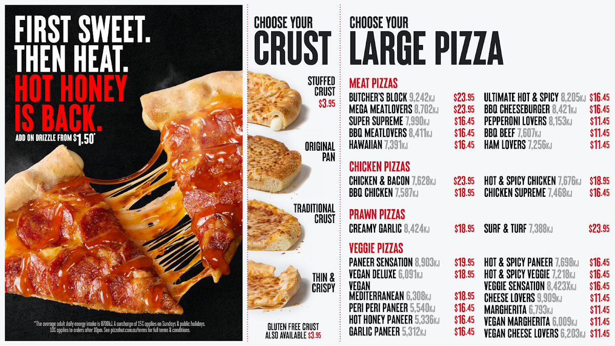 Menu, Pizza Hut Bankstown