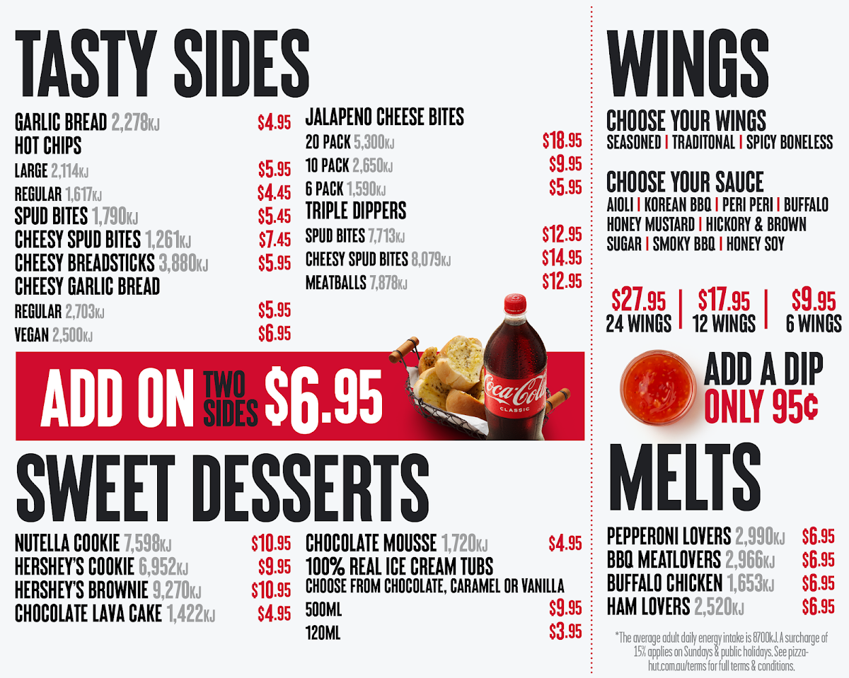 Menu, Pizza Hut Bankstown
