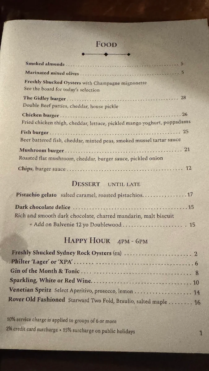 Menu, The Rover
