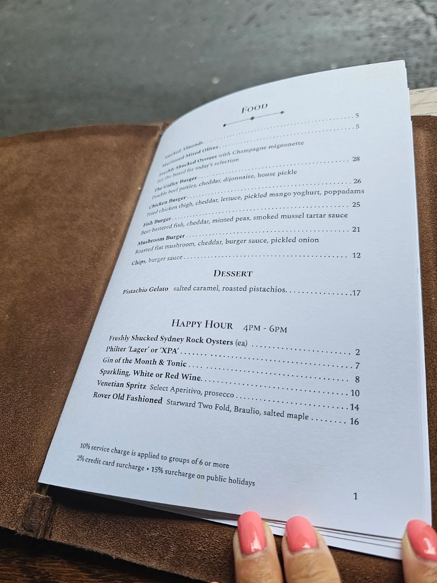 Menu, The Rover