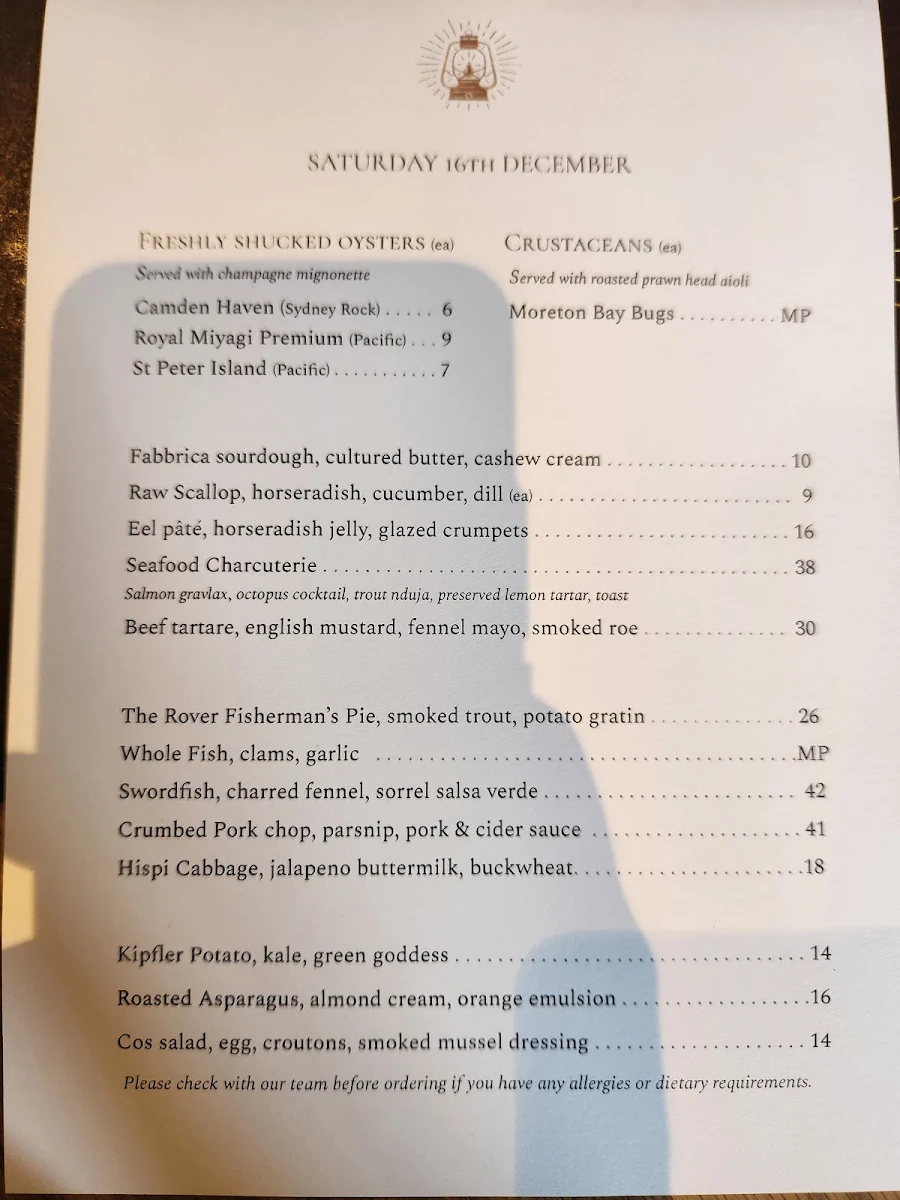 Menu, The Rover