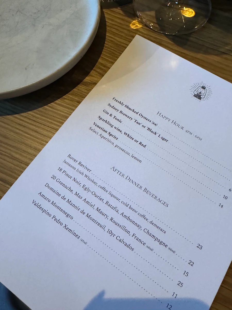 Menu, The Rover