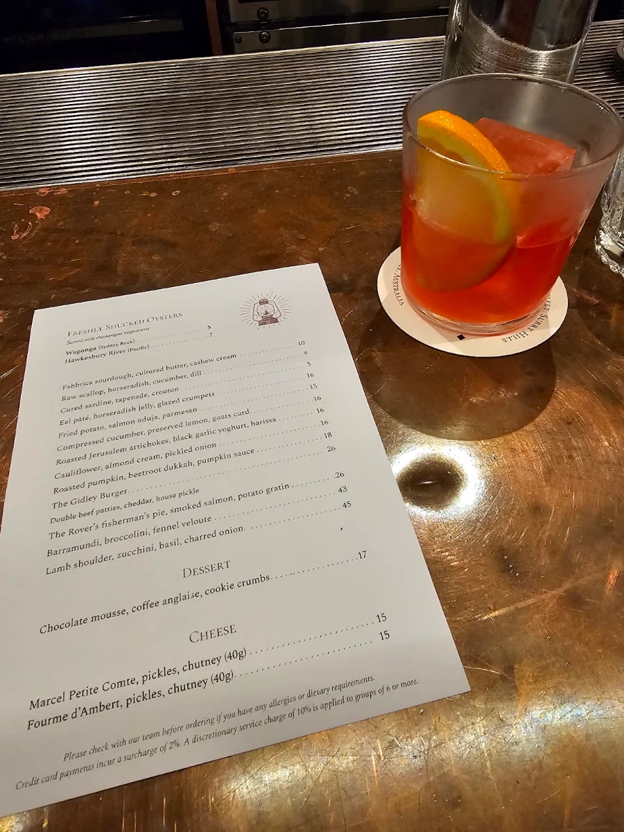 Menu, The Rover