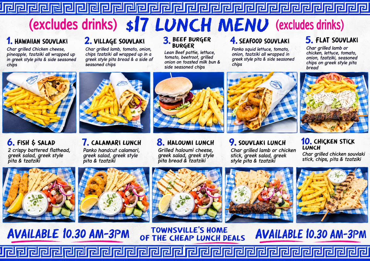 Menu, strand souvlaki bar