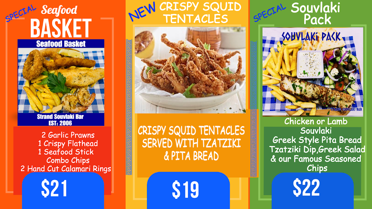 Menu, strand souvlaki bar