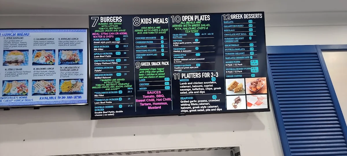 Menu, strand souvlaki bar