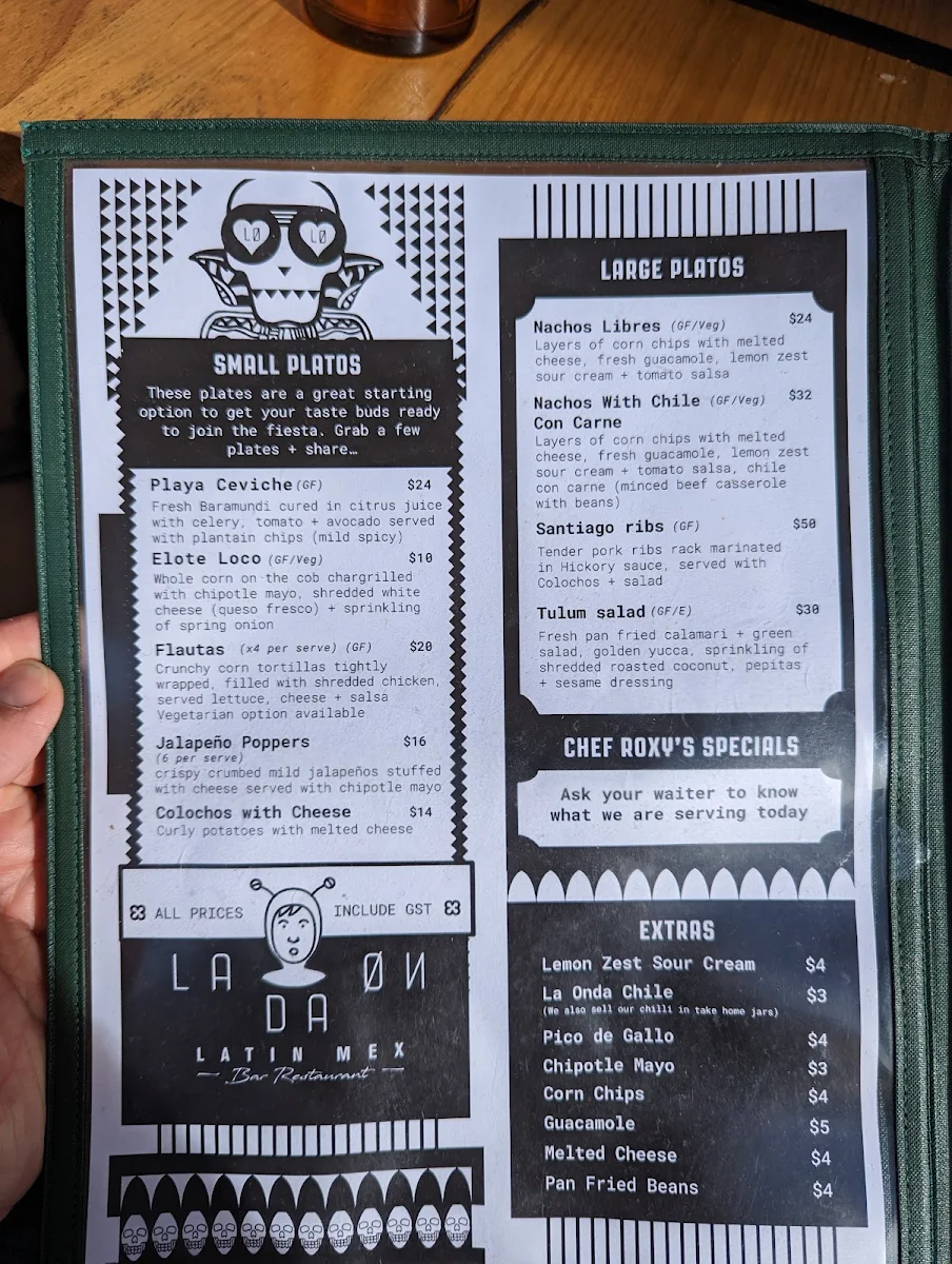 Menu, La Onda Latin Mex